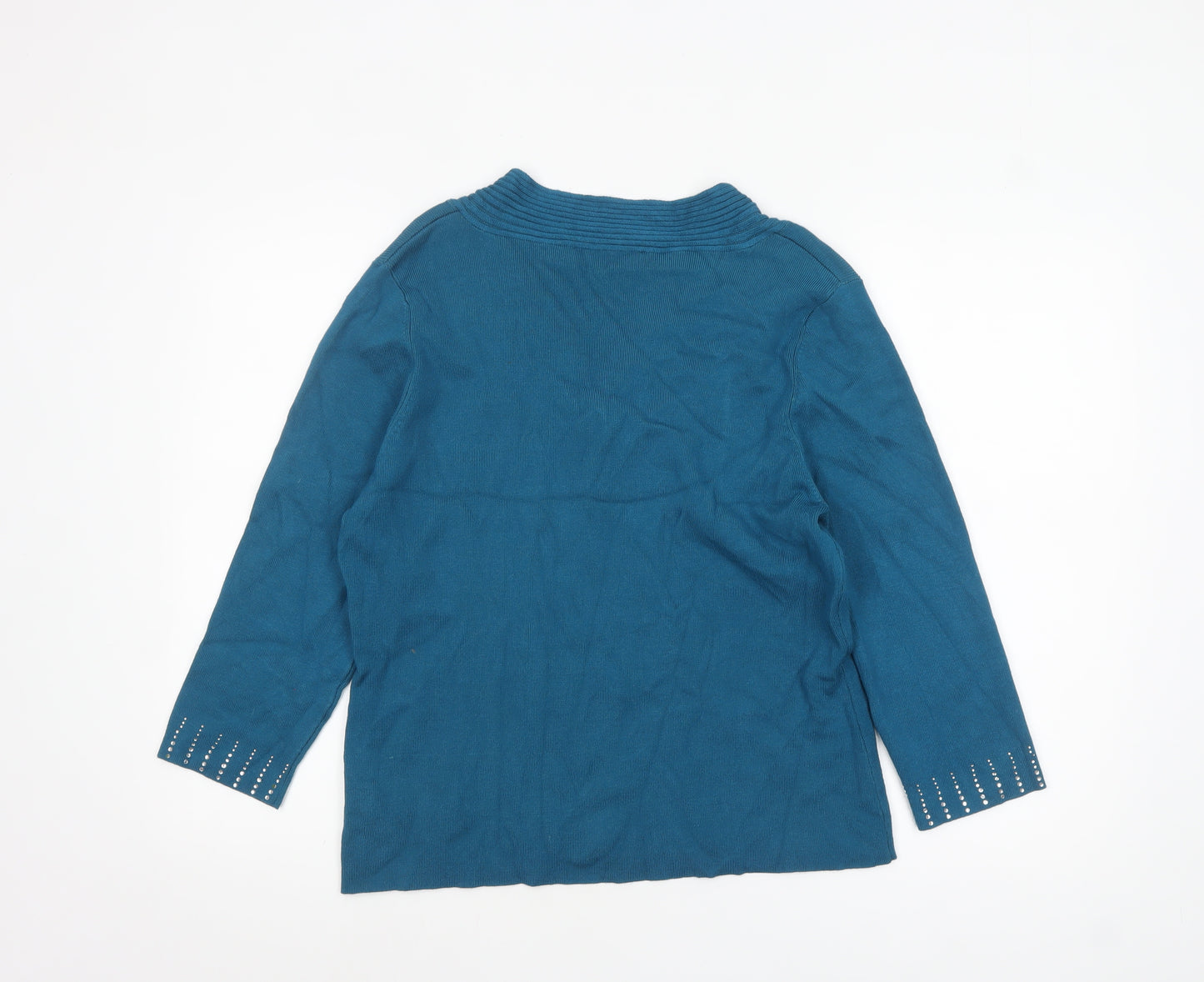 Stephen Women’s Blue Beaded V-Neck 3/4 Sleeve Pullover Jumper L