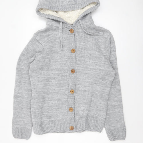 SoulCal & Co Women’s Grey Hooded Button Cardigan UK 18 Acrylic Blend