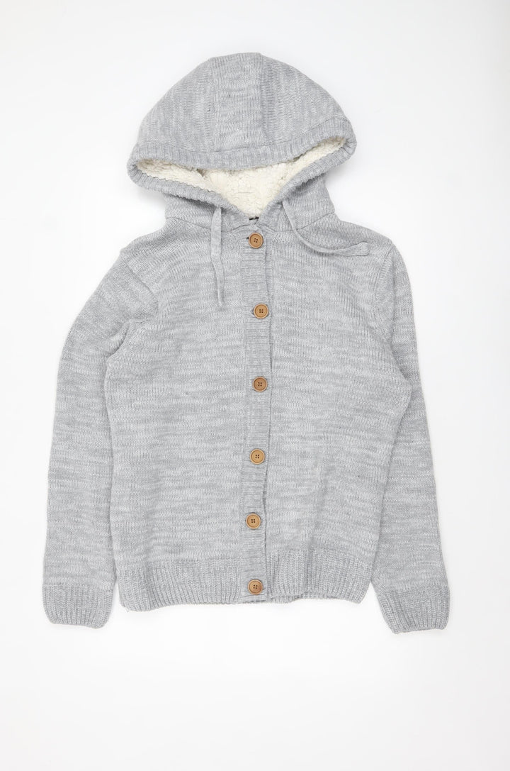 SoulCal & Co Women’s Grey Hooded Button Cardigan UK 18 Acrylic Blend