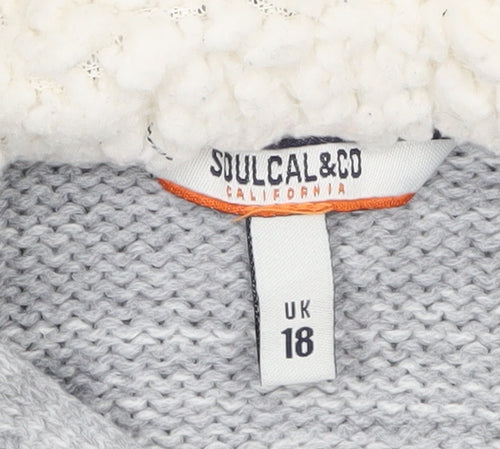 SoulCal & Co Women’s Grey Hooded Button Cardigan UK 18 Acrylic Blend