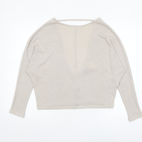 H&M Women’s Beige Cropped Knit V-Neck Blouse Size S Relaxed Fit