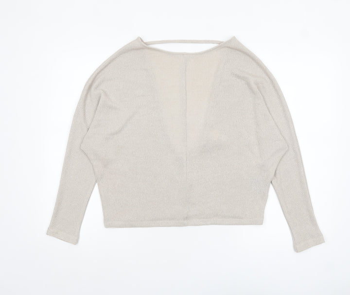 H&M Women’s Beige Cropped Knit V-Neck Blouse Size S Relaxed Fit