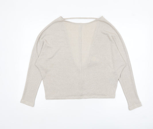 H&M Women’s Beige Cropped Knit V-Neck Blouse Size S Relaxed Fit