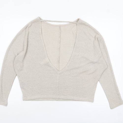 H&M Women’s Beige Cropped Knit V-Neck Blouse Size S Relaxed Fit
