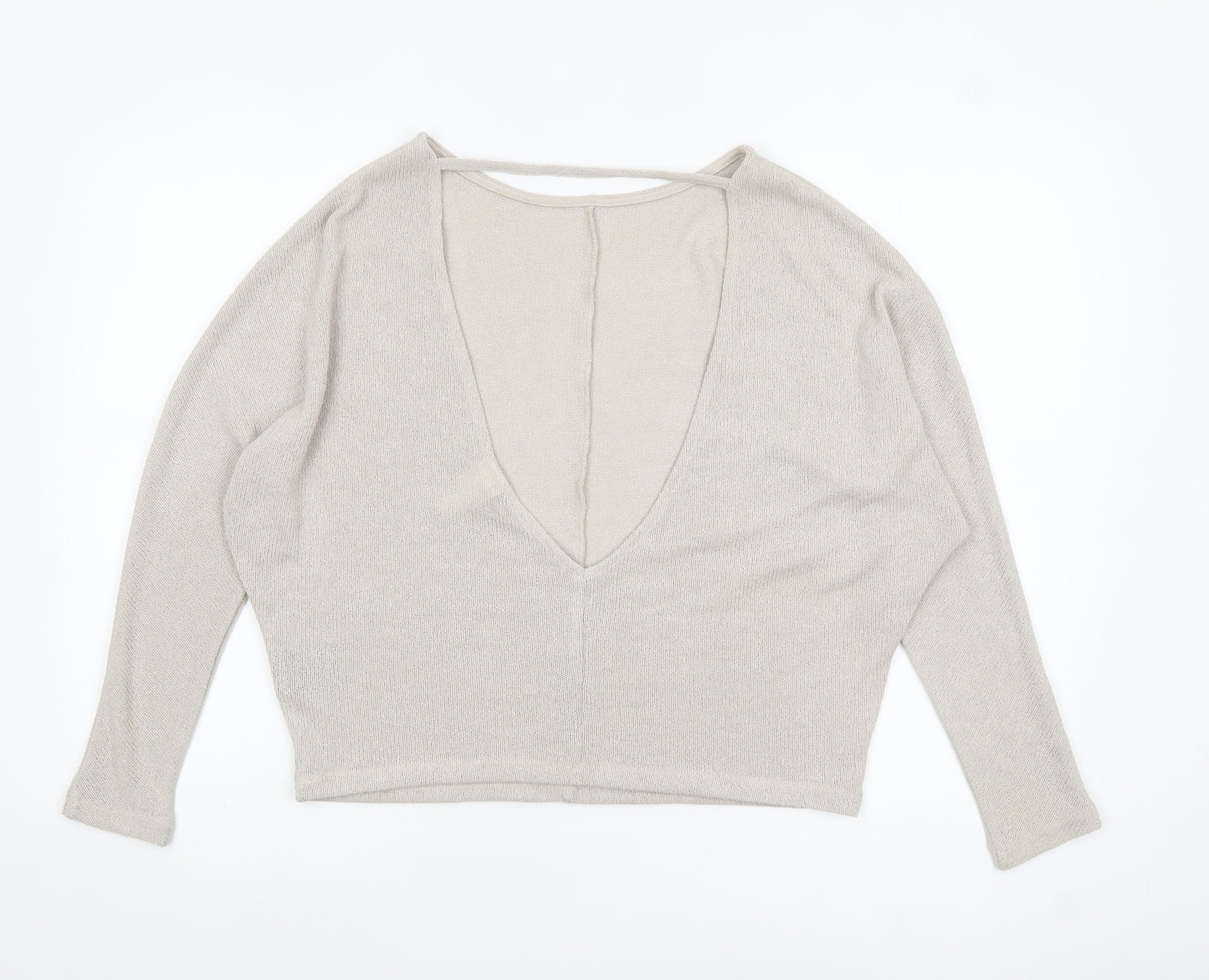 H&M Women’s Beige Cropped Knit V-Neck Blouse Size S Relaxed Fit