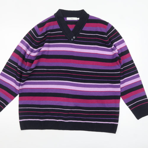 ISLE Womens Plus Size 22-24 Multicoloured Striped V-Neck Jumper