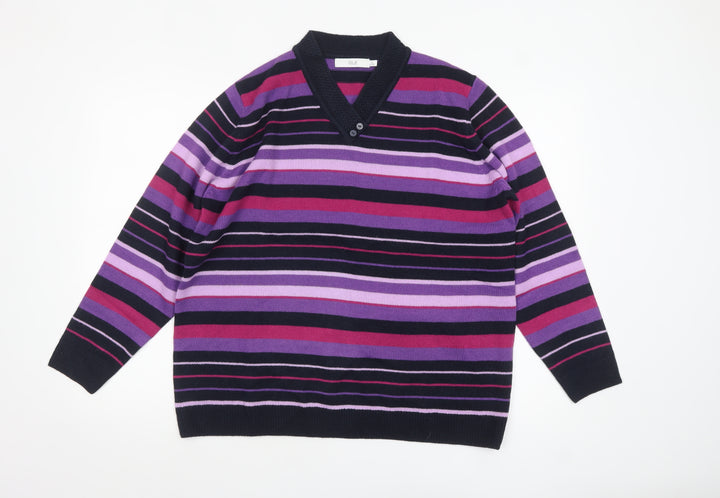 ISLE Womens Plus Size 22-24 Multicoloured Striped V-Neck Jumper