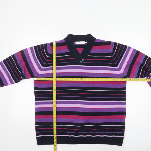 ISLE Womens Plus Size 22-24 Multicoloured Striped V-Neck Jumper