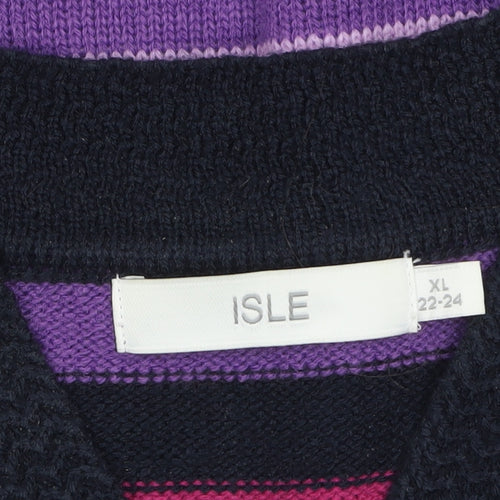 ISLE Womens Plus Size 22-24 Multicoloured Striped V-Neck Jumper