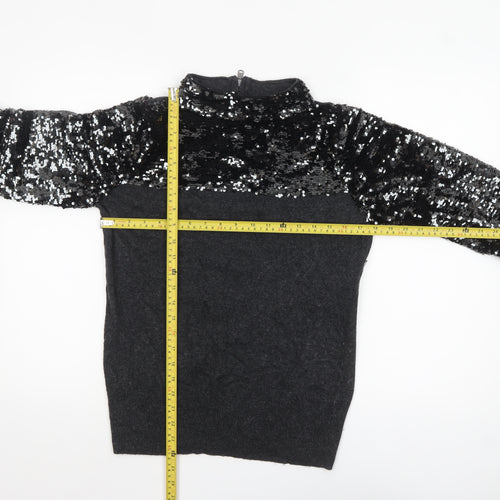 Mint Velvet Women's Black Sequin High Neck Jumper Size 12