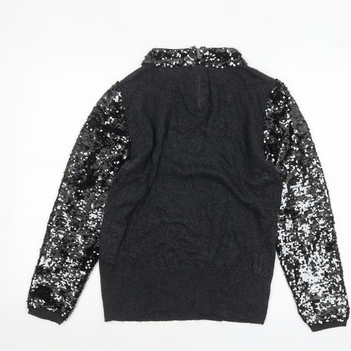 Mint Velvet Women's Black Sequin High Neck Jumper Size 12