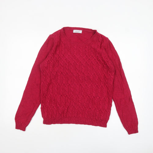 Marks and Spencer Women Red Cable-Knit Crew Neck Jumper Size 10