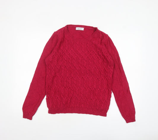 Marks and Spencer Women Red Cable-Knit Crew Neck Jumper Size 10