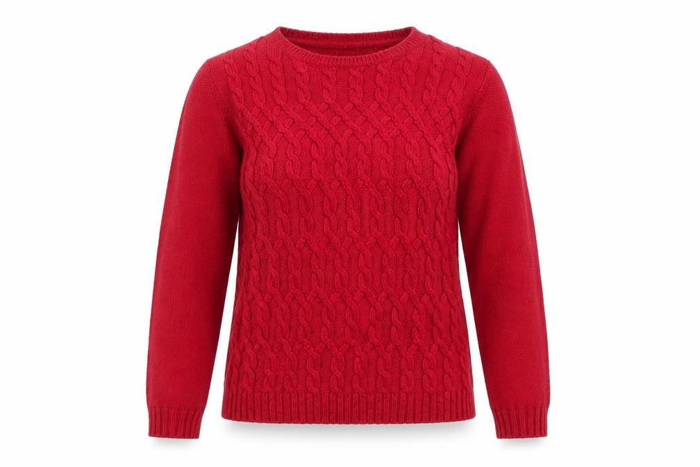 Front view of Marks & Spencer Women Red Cable-Knit Crew Neck Jumper, size 10