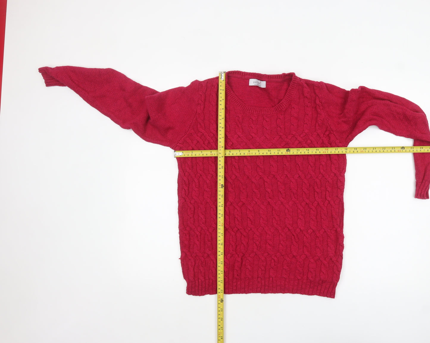 Marks and Spencer Women Red Cable-Knit Crew Neck Jumper Size 10