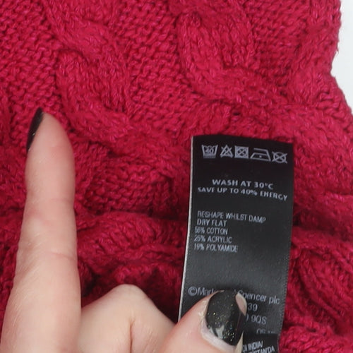 Marks and Spencer Women Red Cable-Knit Crew Neck Jumper Size 10