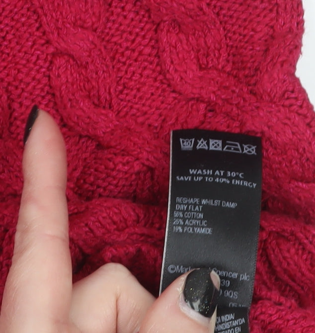 Marks and Spencer Women Red Cable-Knit Crew Neck Jumper Size 10