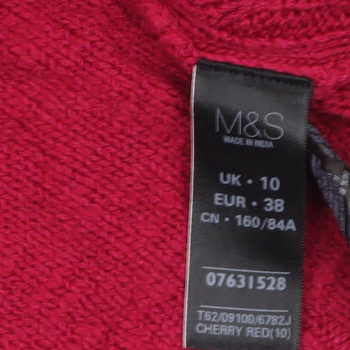 Marks and Spencer Women Red Cable-Knit Crew Neck Jumper Size 10
