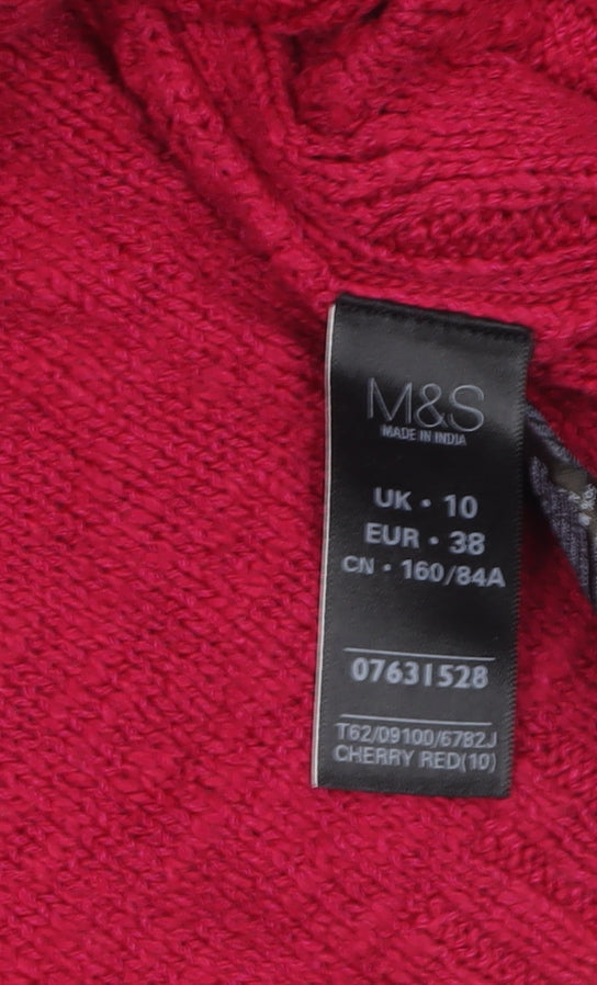 Marks and Spencer Women Red Cable-Knit Crew Neck Jumper Size 10