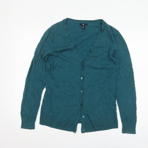 Gap Women's Green V-Neck Cotton Button Cardigan M