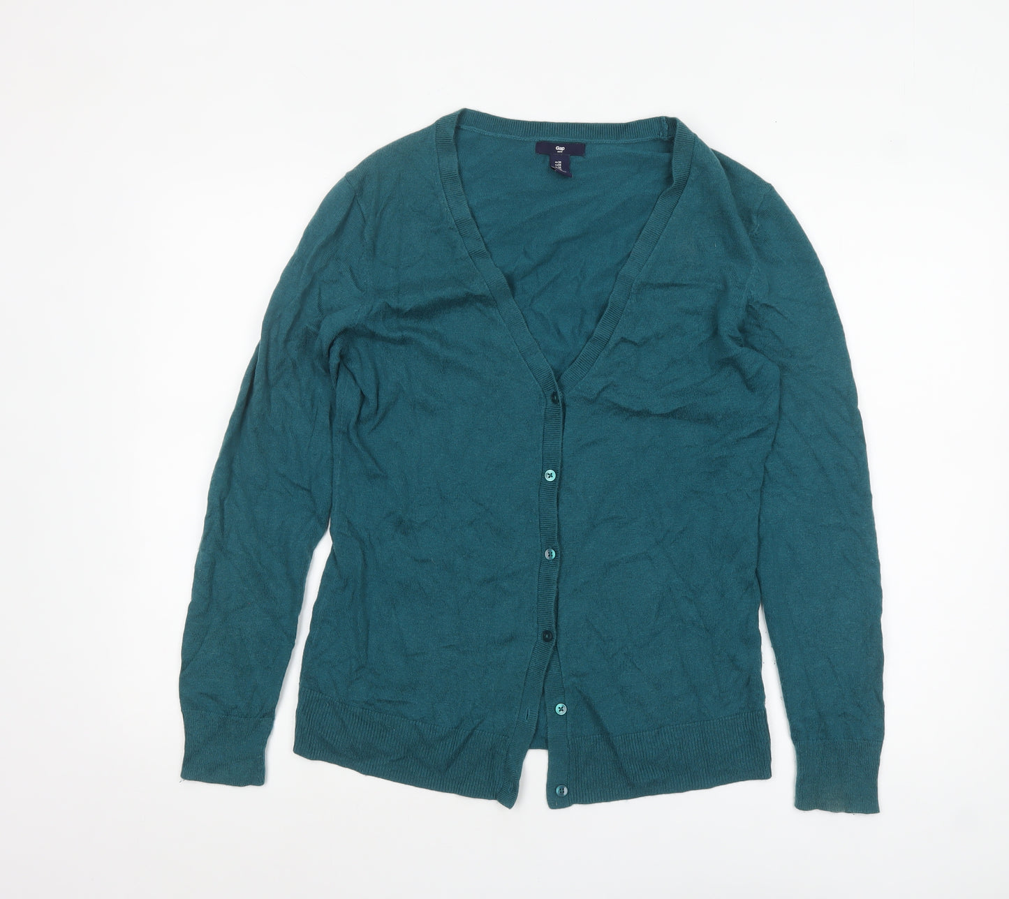 Gap Women's Green V-Neck Cotton Button Cardigan M