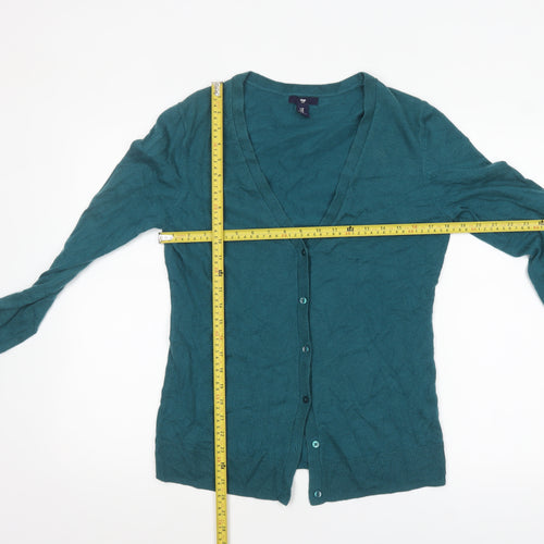 Gap Women's Green V-Neck Cotton Button Cardigan M