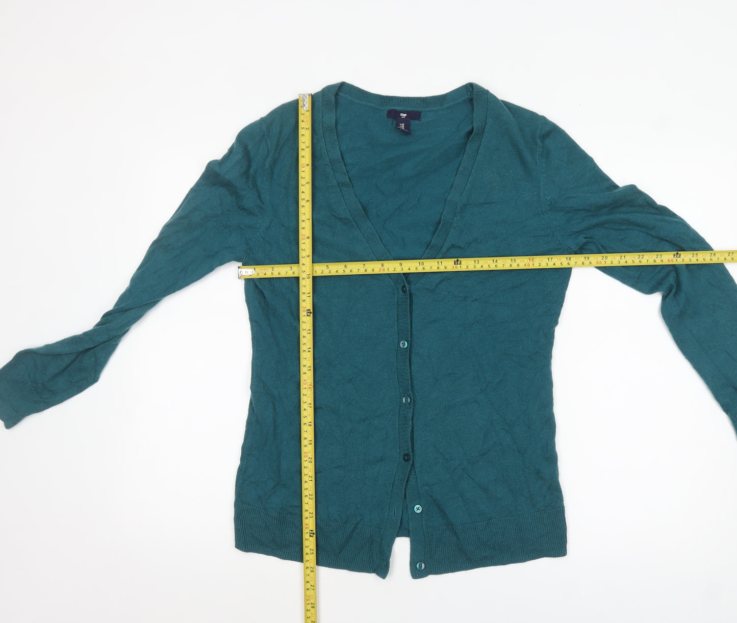 Gap Women's Green V-Neck Cotton Button Cardigan M