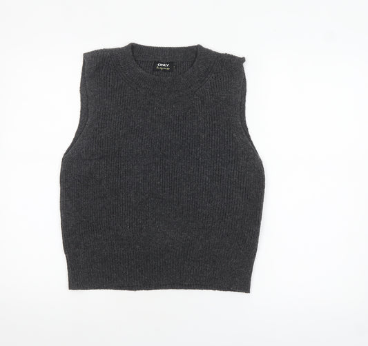 ONLY Women Charcoal Sleeveless Knit Vest Jumper Size S Wool Blend