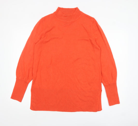 Marks and Spencer Women Orange Mock Neck Long Sleeve Pullover Jumper L
