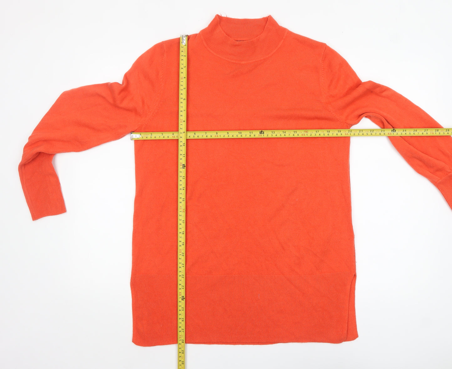 Marks and Spencer Women Orange Mock Neck Long Sleeve Pullover Jumper L