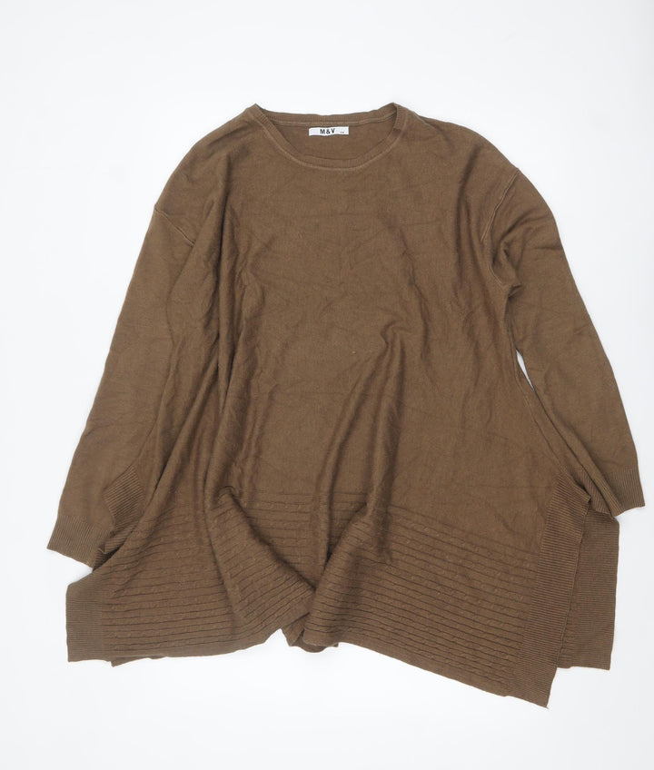 M&V Women Brown Knit Tunic Jumper S Relaxed Fit Long Sleeve