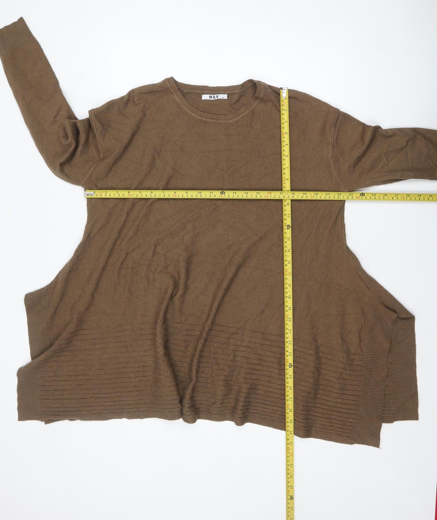 M&V Women Brown Knit Tunic Jumper S Relaxed Fit Long Sleeve