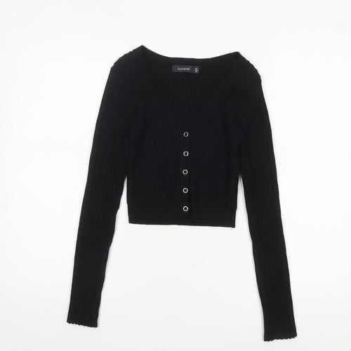 Glassons Women’s Black V-Neck Ribbed Button Cardigan Size M