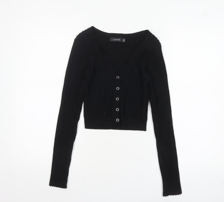 Glassons Women’s Black V-Neck Ribbed Button Cardigan Size M