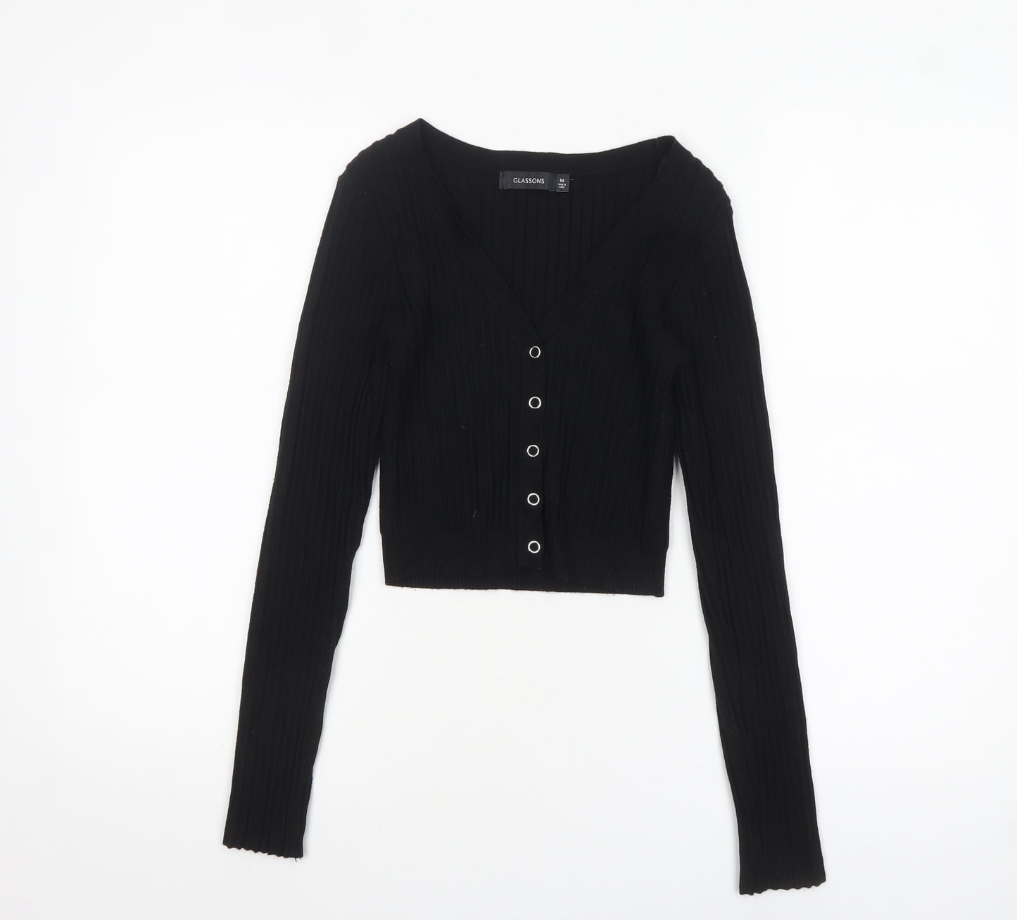 Glassons Women’s Black V-Neck Ribbed Button Cardigan Size M