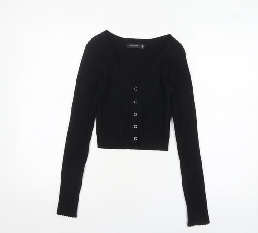 Glassons Women’s Black V-Neck Ribbed Button Cardigan Size M