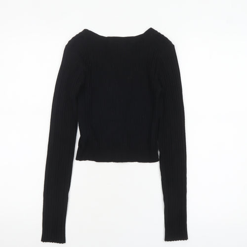 Glassons Women’s Black V-Neck Ribbed Button Cardigan Size M