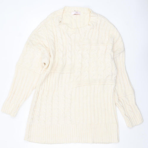 Julipa Women’s Ivory Cable Knit Long Sleeve Pullover Jumper Size 16/18