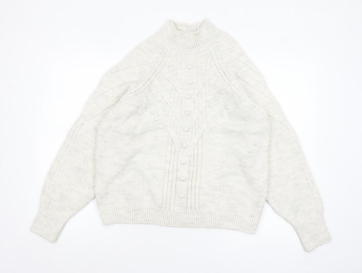 Marks and Spencer Women’s Grey Cable Knit Mock Neck Jumper Size M