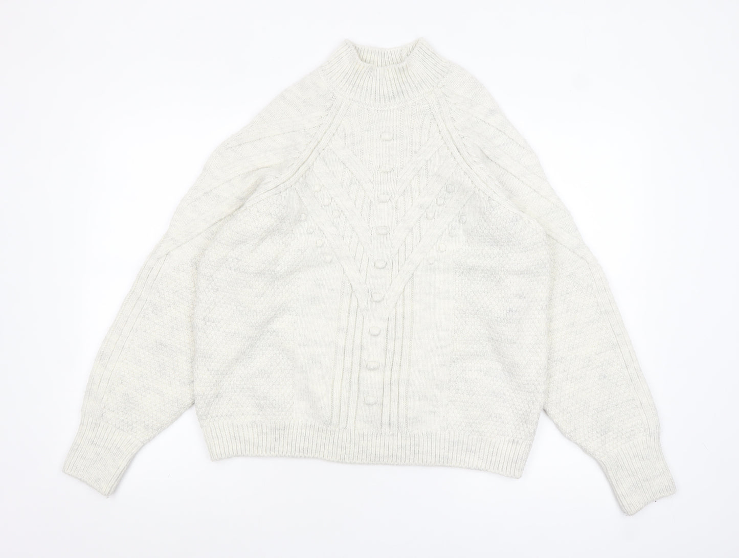 Marks and Spencer Women’s Grey Cable Knit Mock Neck Jumper Size M