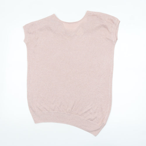 Next Women Pink Knit V-Neck Short Sleeve Blouse Size 16