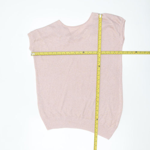 Next Women Pink Knit V-Neck Short Sleeve Blouse Size 16