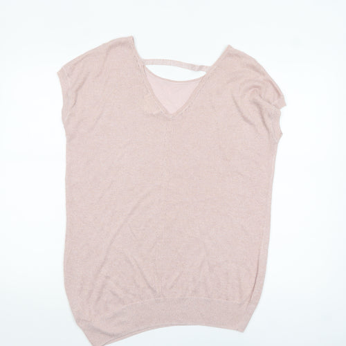Next Women Pink Knit V-Neck Short Sleeve Blouse Size 16