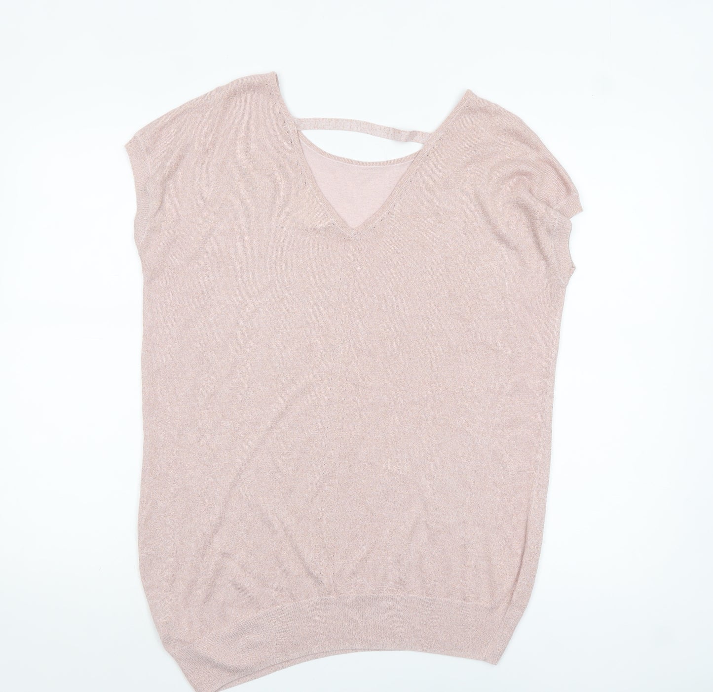 Next Women Pink Knit V-Neck Short Sleeve Blouse Size 16