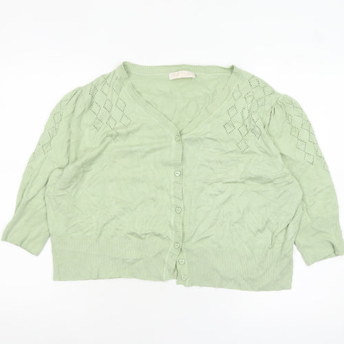 Belle Poque Women Green 2XL V-Neck 3/4 Sleeve Cardigan