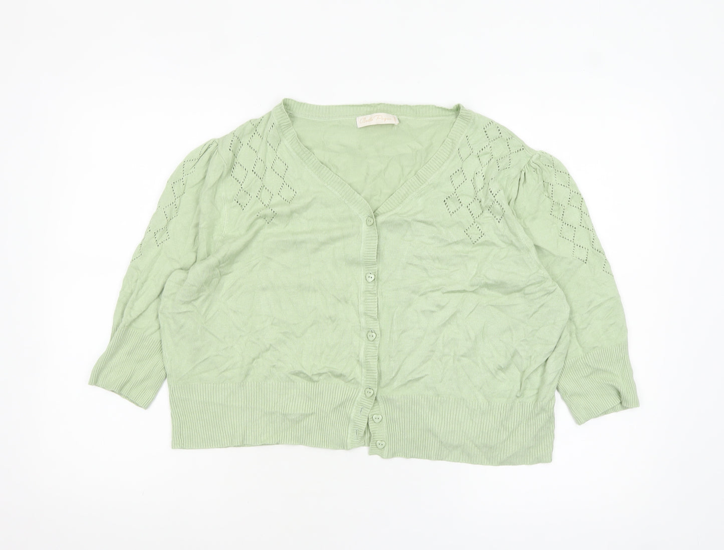 Belle Poque Women Green 2XL V-Neck 3/4 Sleeve Cardigan