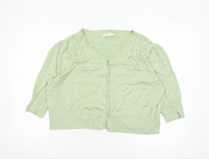 Belle Poque Women Green 2XL V-Neck 3/4 Sleeve Cardigan