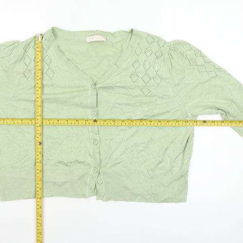 Belle Poque Women Green 2XL V-Neck 3/4 Sleeve Cardigan