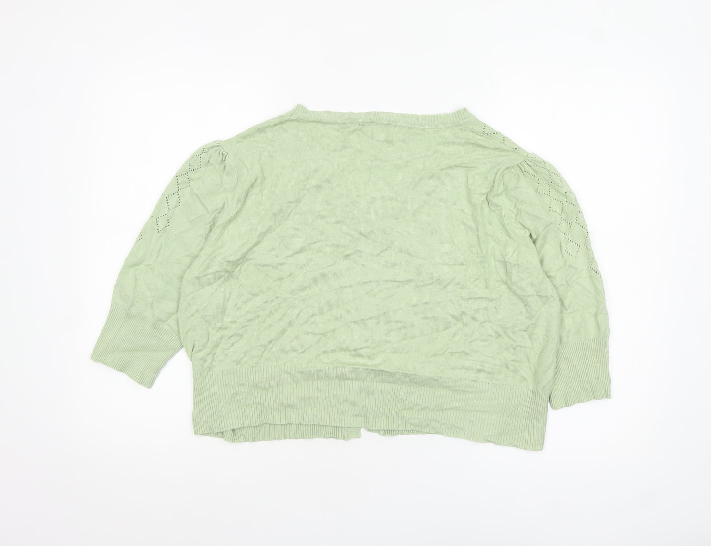 Belle Poque Women Green 2XL V-Neck 3/4 Sleeve Cardigan
