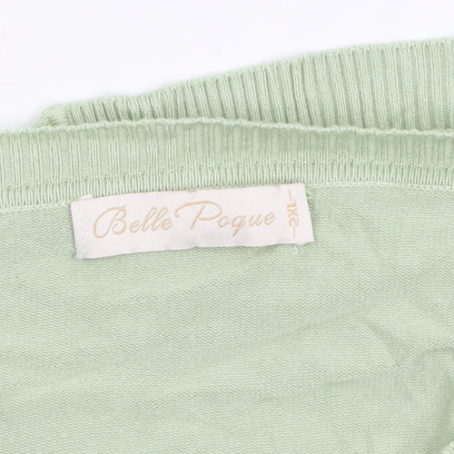 Belle Poque Women Green 2XL V-Neck 3/4 Sleeve Cardigan